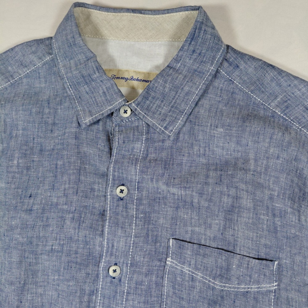 Tommy Bahama Mens Blue 100% Linen Short Sleeve Button Up Shirt Small